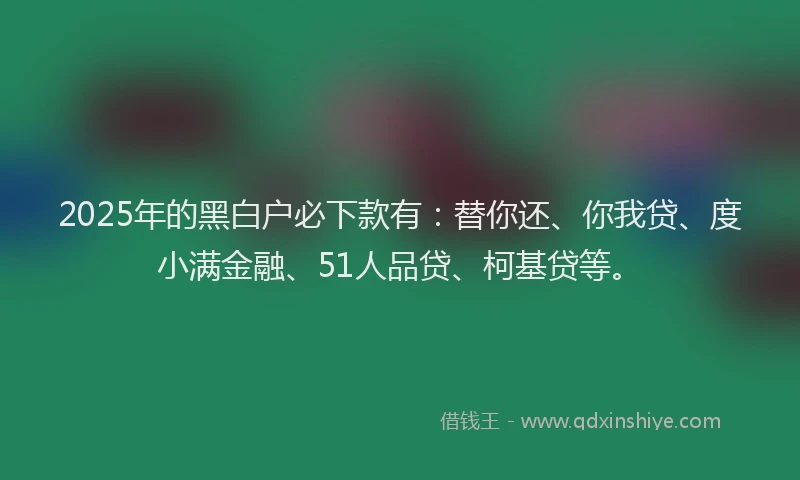 2025年的黑白户必下款有：替你还、你我贷、度小满金融、51人品贷、柯基贷等。