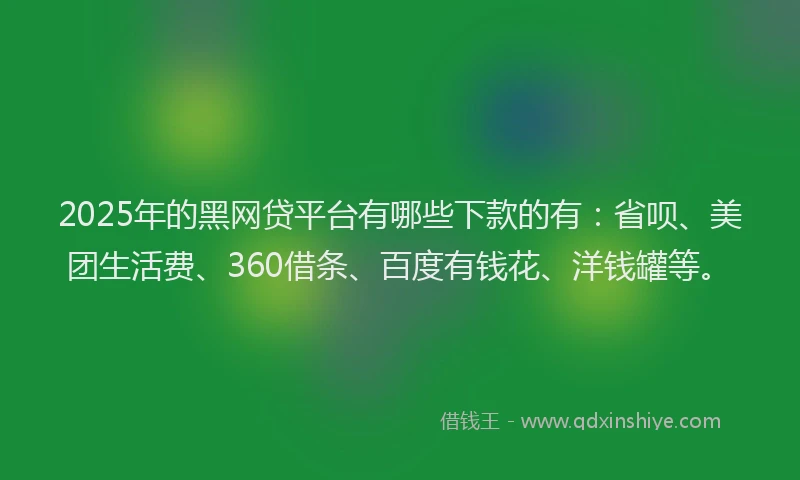 2025年的黑网贷平台有哪些下款的有：省呗、美团生活费、360借条、百度有钱花、洋钱罐等。