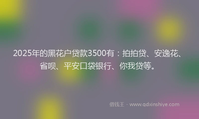 2025年的黑花户贷款3500有：拍拍贷、安逸花、省呗、平安口袋银行、你我贷等。