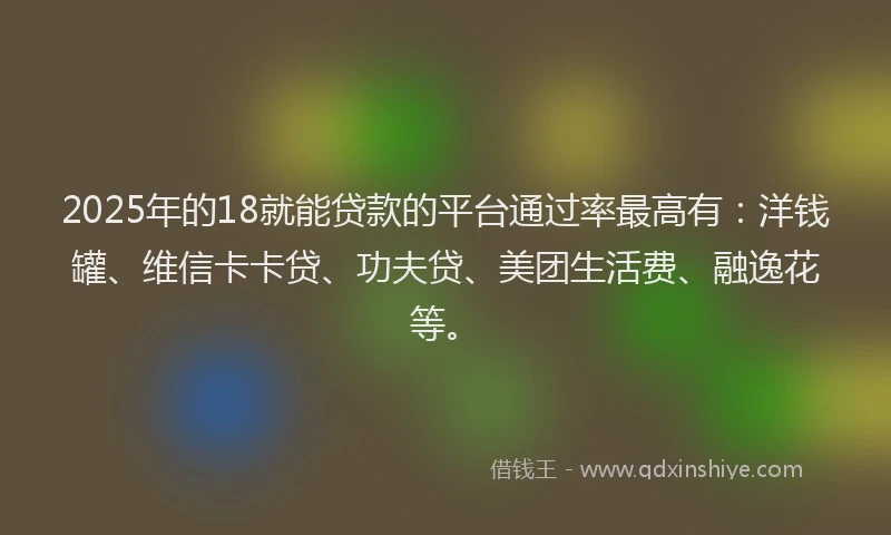 2025年的18就能贷款的平台通过率最高有：洋钱罐、维信卡卡贷、功夫贷、美团生活费、融逸花等。