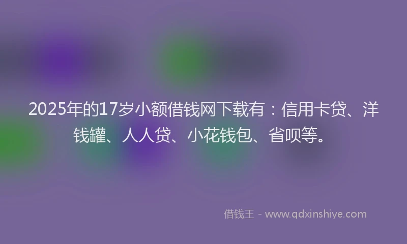 2025年的17岁小额借钱网下载有：信用卡贷、洋钱罐、人人贷、小花钱包、省呗等。