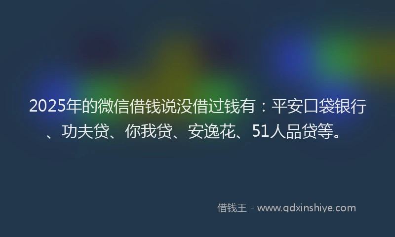 2025年的微信借钱说没借过钱有：平安口袋银行、功夫贷、你我贷、安逸花、51人品贷等。