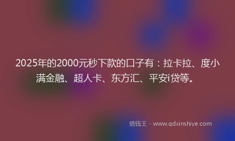 2025年的2000元秒下款的口子有：拉卡拉、度小满金融、超人卡、东方汇、平安i贷等。