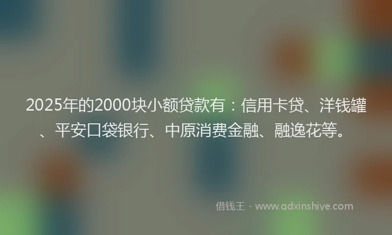 2025年的2000块小额贷款有：信用卡贷、洋钱罐、平安口袋银行、中原消费金融、融逸花等。