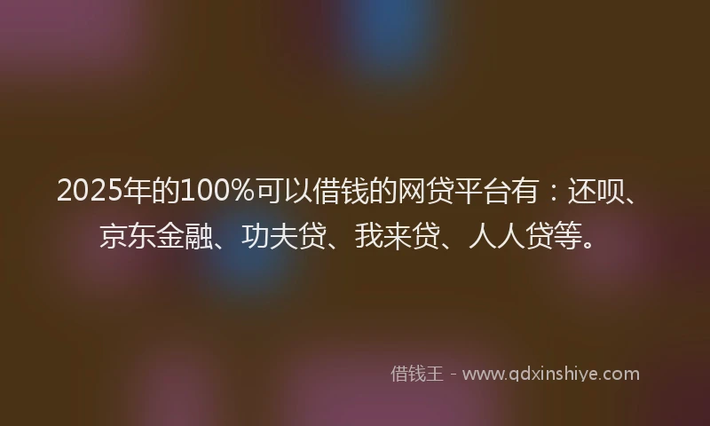 2025年的100%可以借钱的网贷平台有：还呗、京东金融、功夫贷、我来贷、人人贷等。