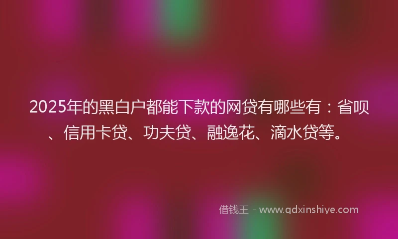2025年的黑白户都能下款的网贷有哪些有：省呗、信用卡贷、功夫贷、融逸花、滴水贷等。