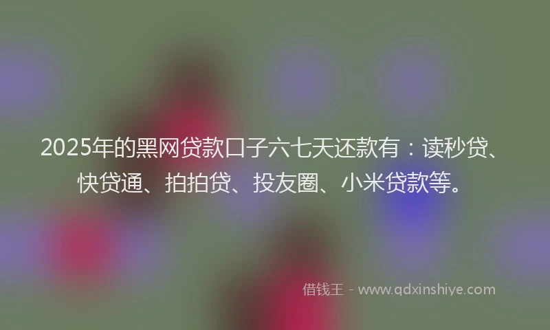 2025年的黑网贷款口子六七天还款有：读秒贷、快贷通、拍拍贷、投友圈、小米贷款等。