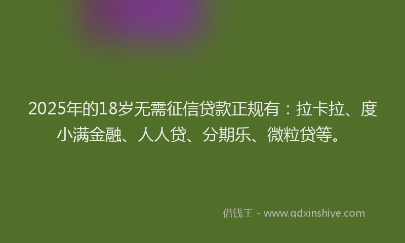 2025年的18岁无需征信贷款正规有：拉卡拉、度小满金融、人人贷、分期乐、微粒贷等。