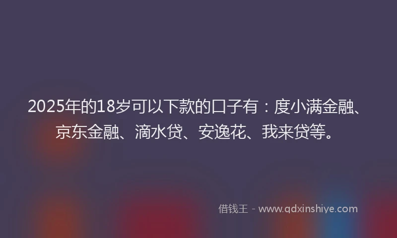 2025年的18岁可以下款的口子有：度小满金融、京东金融、滴水贷、安逸花、我来贷等。