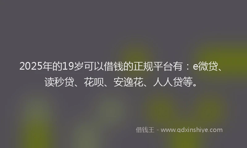 2025年的19岁可以借钱的正规平台有：e微贷、读秒贷、花呗、安逸花、人人贷等。