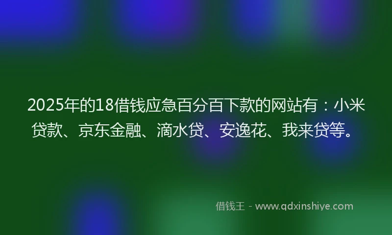 2025年的18借钱应急百分百下款的网站有：小米贷款、京东金融、滴水贷、安逸花、我来贷等。