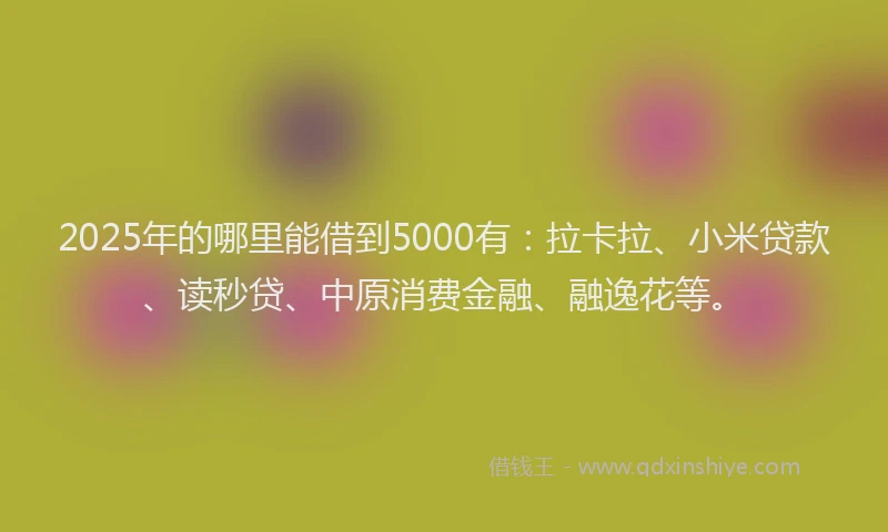 2025年的哪里能借到5000有：拉卡拉、小米贷款、读秒贷、中原消费金融、融逸花等。