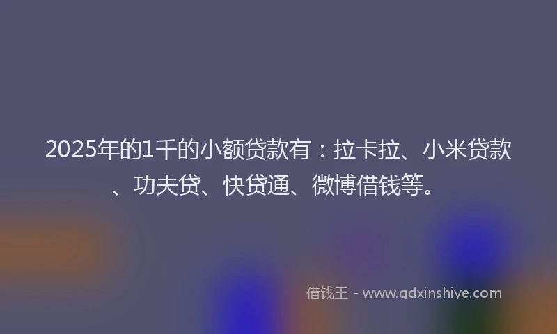 2025年的1千的小额贷款有：拉卡拉、小米贷款、功夫贷、快贷通、微博借钱等。