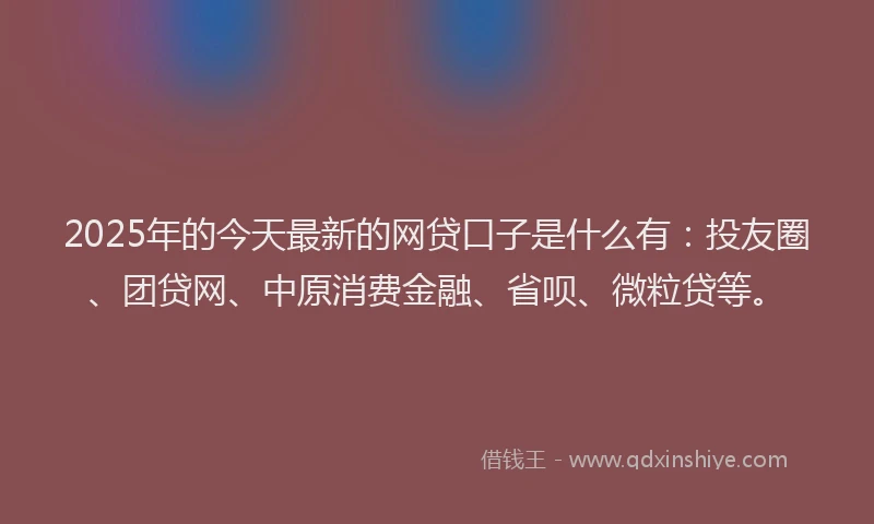 2025年的今天最新的网贷口子是什么有：投友圈、团贷网、中原消费金融、省呗、微粒贷等。