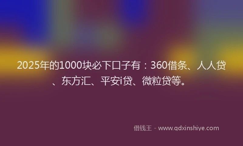2025年的1000块必下口子有：360借条、人人贷、东方汇、平安i贷、微粒贷等。