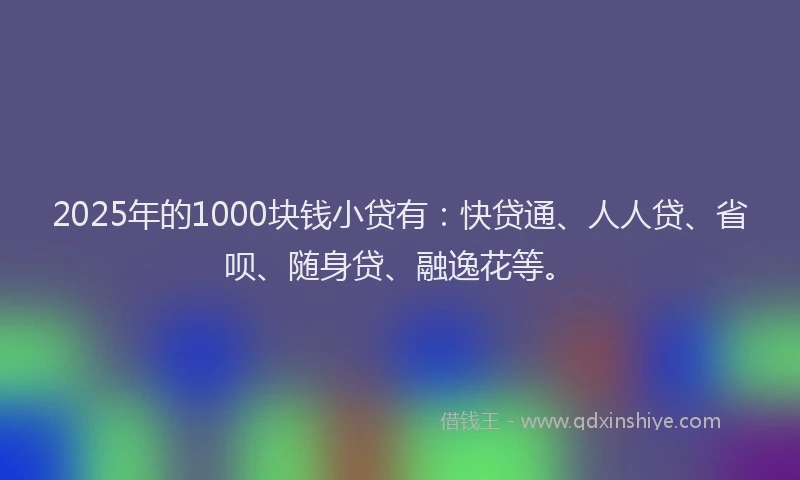 2025年的1000块钱小贷有：快贷通、人人贷、省呗、随身贷、融逸花等。