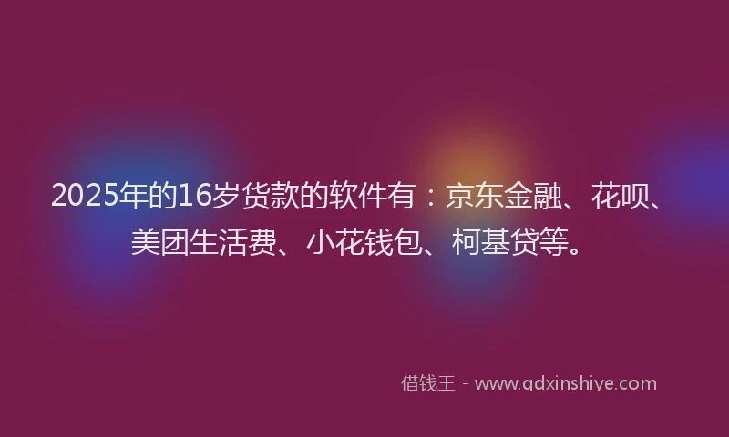 2025年的16岁货款的软件有：京东金融、花呗、美团生活费、小花钱包、柯基贷等。