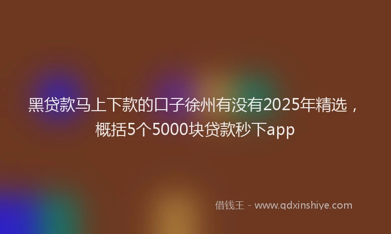 黑贷款马上下款的口子徐州有没有2025年精选，概括5个5000块贷款秒下app