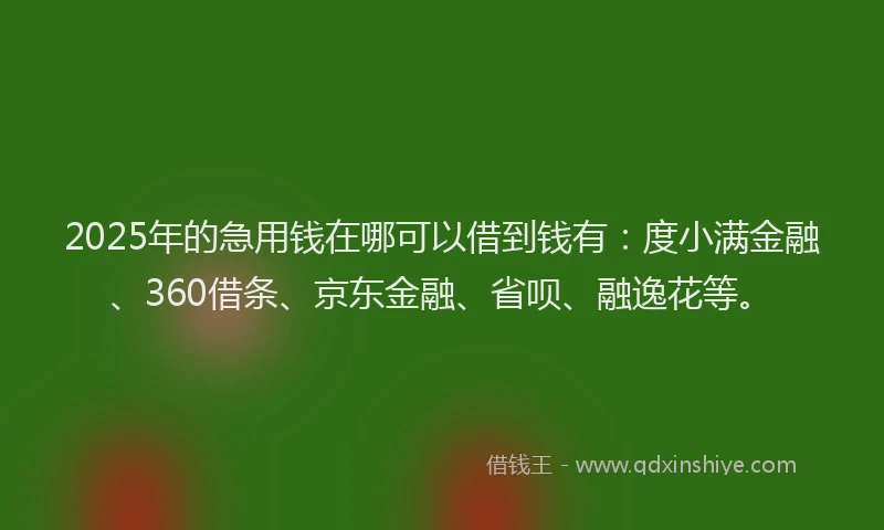 2025年的急用钱在哪可以借到钱有：度小满金融、360借条、京东金融、省呗、融逸花等。