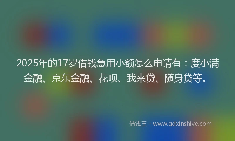 2025年的17岁借钱急用小额怎么申请有：度小满金融、京东金融、花呗、我来贷、随身贷等。