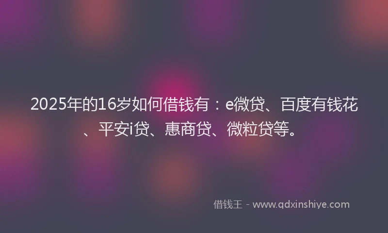 2025年的16岁如何借钱有：e微贷、百度有钱花、平安i贷、惠商贷、微粒贷等。