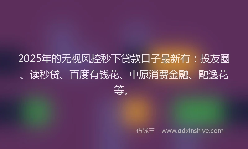 2025年的无视风控秒下贷款口子最新有：投友圈、读秒贷、百度有钱花、中原消费金融、融逸花等。