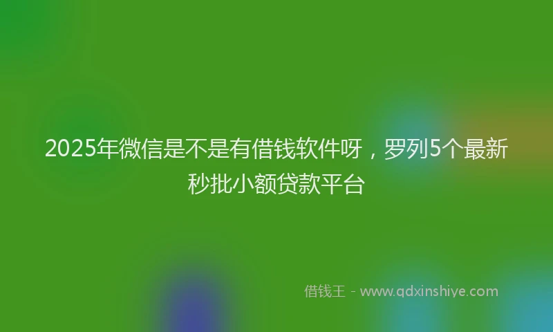 2025年微信是不是有借钱软件呀，罗列5个最新秒批小额贷款平台