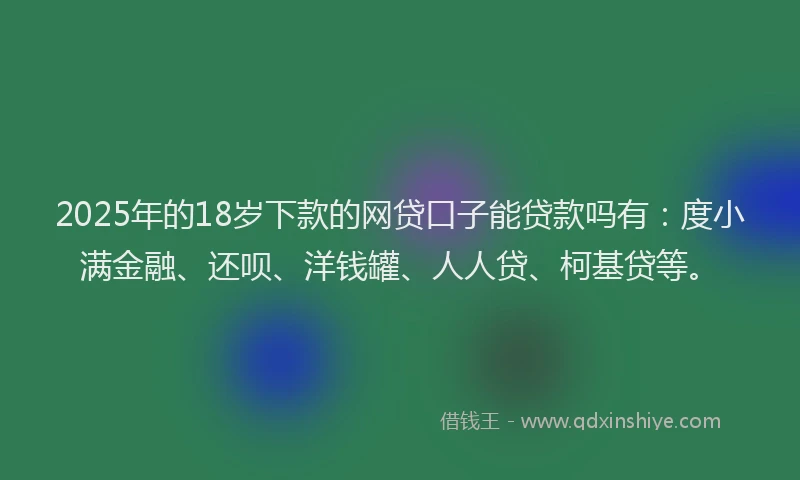 2025年的18岁下款的网贷口子能贷款吗有：度小满金融、还呗、洋钱罐、人人贷、柯基贷等。