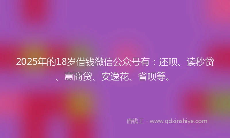 2025年的18岁借钱微信公众号有：还呗、读秒贷、惠商贷、安逸花、省呗等。