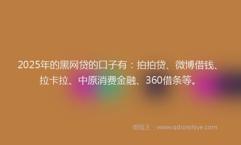 2025年的黑网贷的口子有：拍拍贷、微博借钱、拉卡拉、中原消费金融、360借条等。