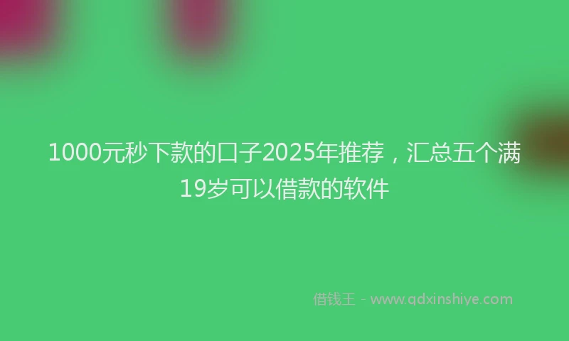1000元秒下款的口子2025年推荐，汇总五个满19岁可以借款的软件