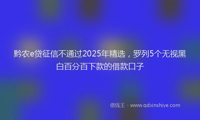 黔农e贷征信不通过2025年精选，罗列5个无视黑白百分百下款的借款口子