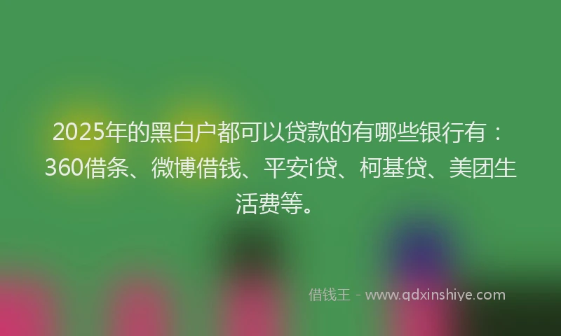 2025年的黑白户都可以贷款的有哪些银行有：360借条、微博借钱、平安i贷、柯基贷、美团生活费等。