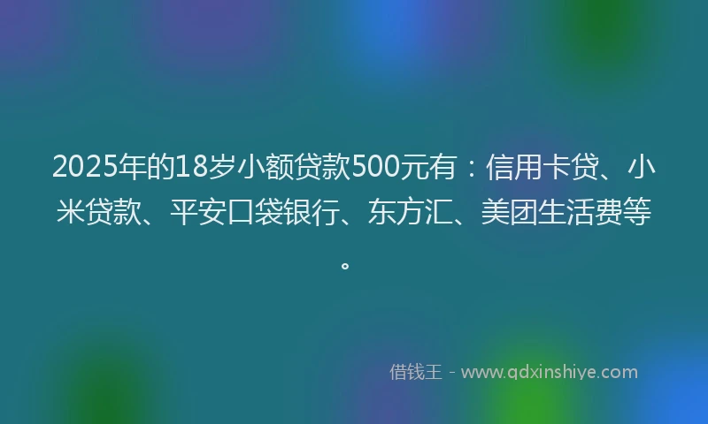 2025年的18岁小额贷款500元有：信用卡贷、小米贷款、平安口袋银行、东方汇、美团生活费等。
