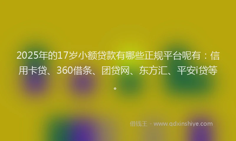 2025年的17岁小额贷款有哪些正规平台呢有：信用卡贷、360借条、团贷网、东方汇、平安i贷等。