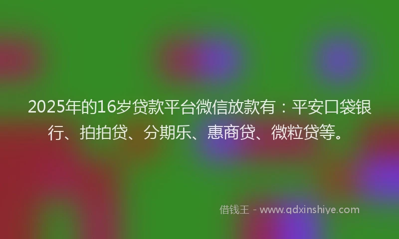 2025年的16岁贷款平台微信放款有：平安口袋银行、拍拍贷、分期乐、惠商贷、微粒贷等。