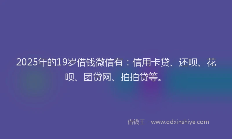 2025年的19岁借钱微信有：信用卡贷、还呗、花呗、团贷网、拍拍贷等。