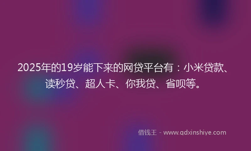 2025年的19岁能下来的网贷平台有：小米贷款、读秒贷、超人卡、你我贷、省呗等。