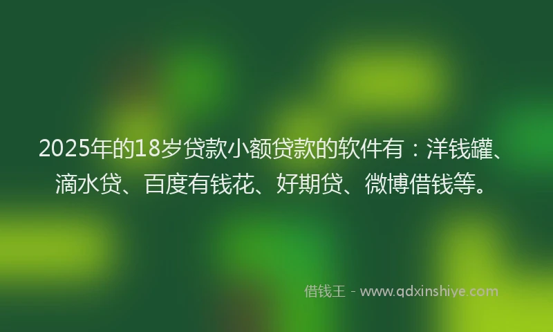 2025年的18岁贷款小额贷款的软件有：洋钱罐、滴水贷、百度有钱花、好期贷、微博借钱等。