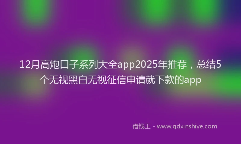 12月高炮口子系列大全app2025年推荐，总结5个无视黑白无视征信申请就下款的app