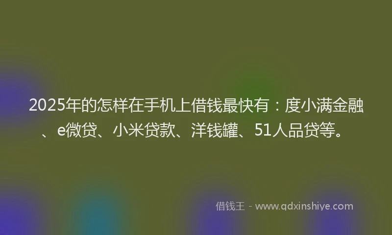 2025年的怎样在手机上借钱最快有：度小满金融、e微贷、小米贷款、洋钱罐、51人品贷等。