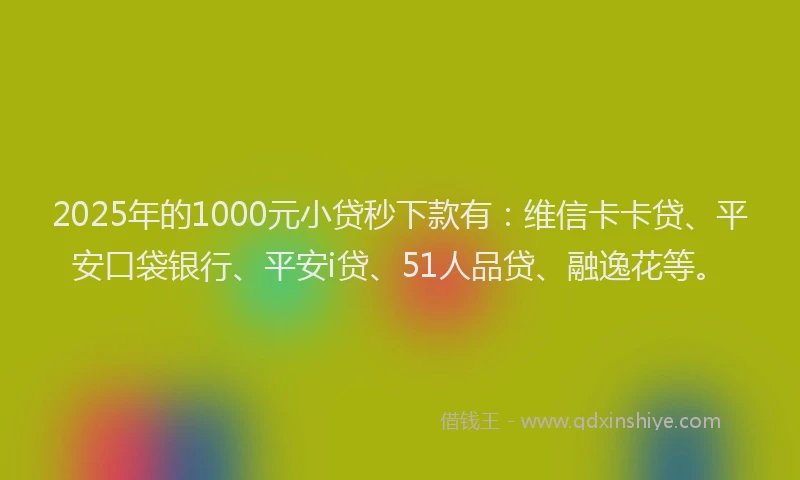 2025年的1000元小贷秒下款有：维信卡卡贷、平安口袋银行、平安i贷、51人品贷、融逸花等。