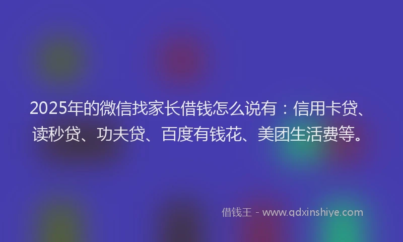 2025年的微信找家长借钱怎么说有：信用卡贷、读秒贷、功夫贷、百度有钱花、美团生活费等。