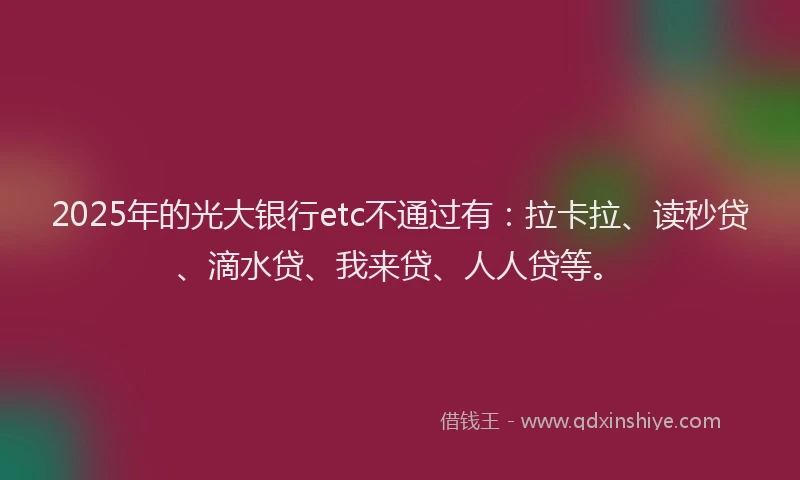 2025年的光大银行etc不通过有：拉卡拉、读秒贷、滴水贷、我来贷、人人贷等。