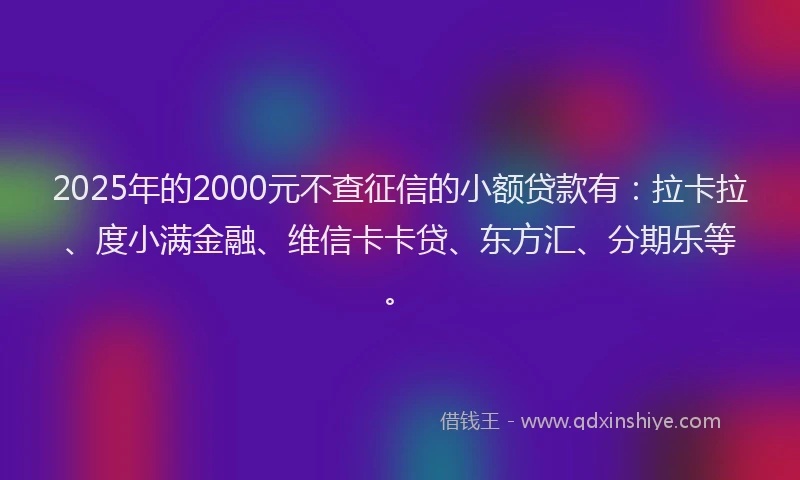 2025年的2000元不查征信的小额贷款有：拉卡拉、度小满金融、维信卡卡贷、东方汇、分期乐等。