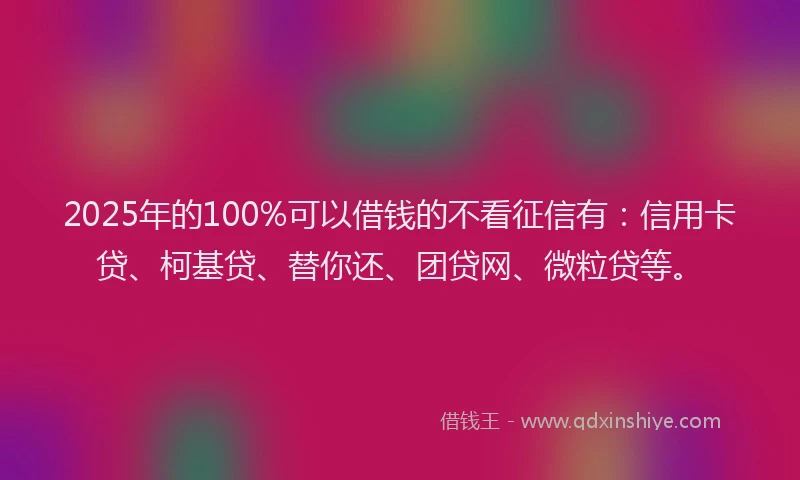 2025年的100%可以借钱的不看征信有：信用卡贷、柯基贷、替你还、团贷网、微粒贷等。