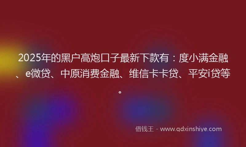 2025年的黑户高炮口子最新下款有：度小满金融、e微贷、中原消费金融、维信卡卡贷、平安i贷等。