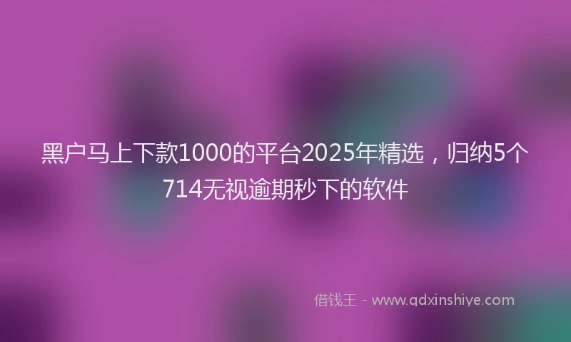 黑户马上下款1000的平台2025年精选，归纳5个714无视逾期秒下的软件