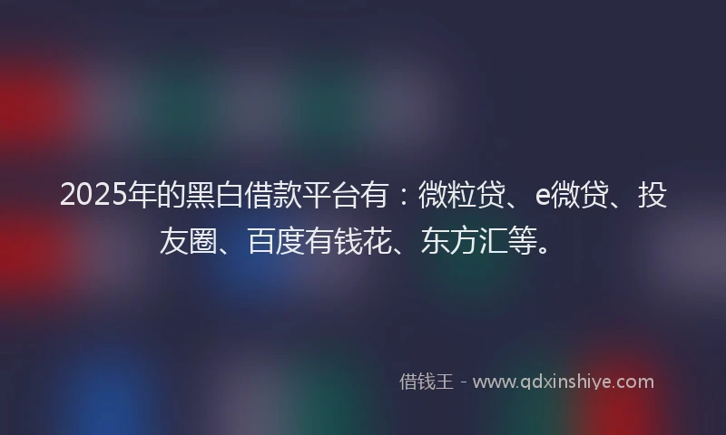2025年的黑白借款平台有：微粒贷、e微贷、投友圈、百度有钱花、东方汇等。