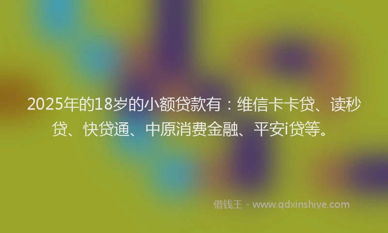 2025年的18岁的小额贷款有：维信卡卡贷、读秒贷、快贷通、中原消费金融、平安i贷等。